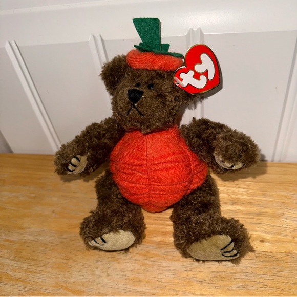 Ty Trick or Treat Peter pumpkin Halloween beanie baby plush bear 1993 - Picture 2 of 12